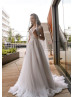 Beaded Cap Sleeves Ivory Lace Tulle Wedding Dress